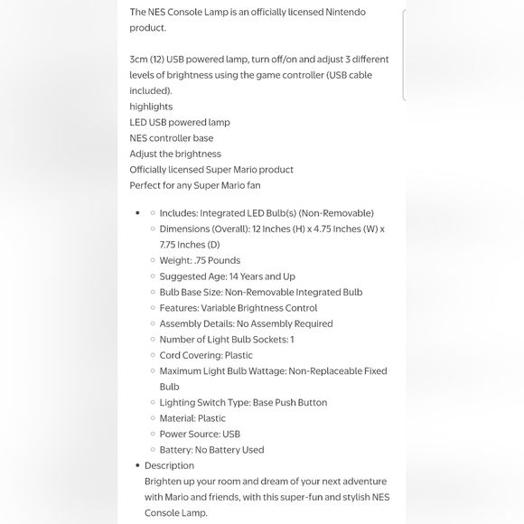 Nintendo Super Mario Bros NES LED Retro Lamp w/Classic D-Pad Controls Light EUC - Picture 7 of 7